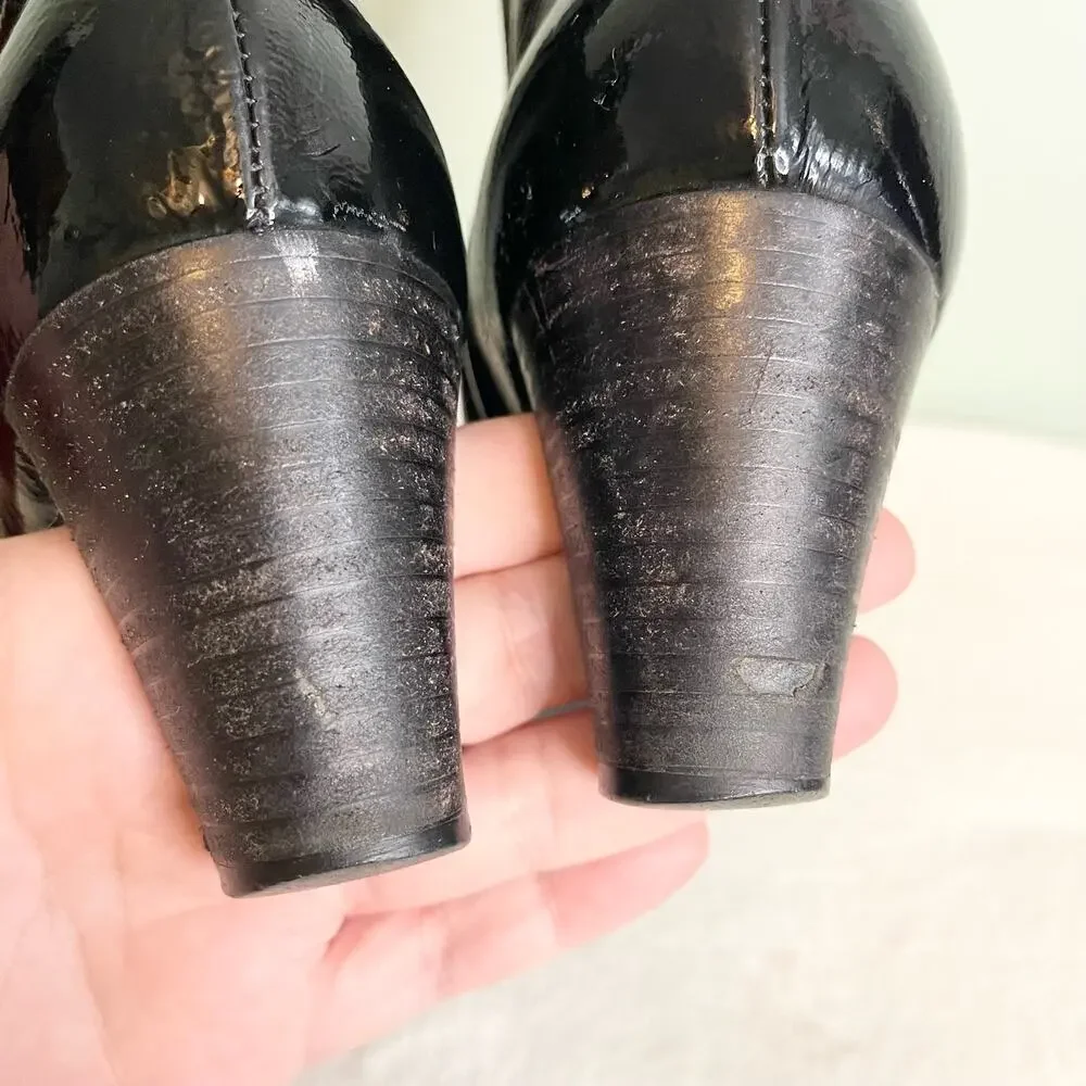 Aquatalia Leather Ankle Boots Size 8 Black Shiny Pointy Toe Luxury Made in ITALY